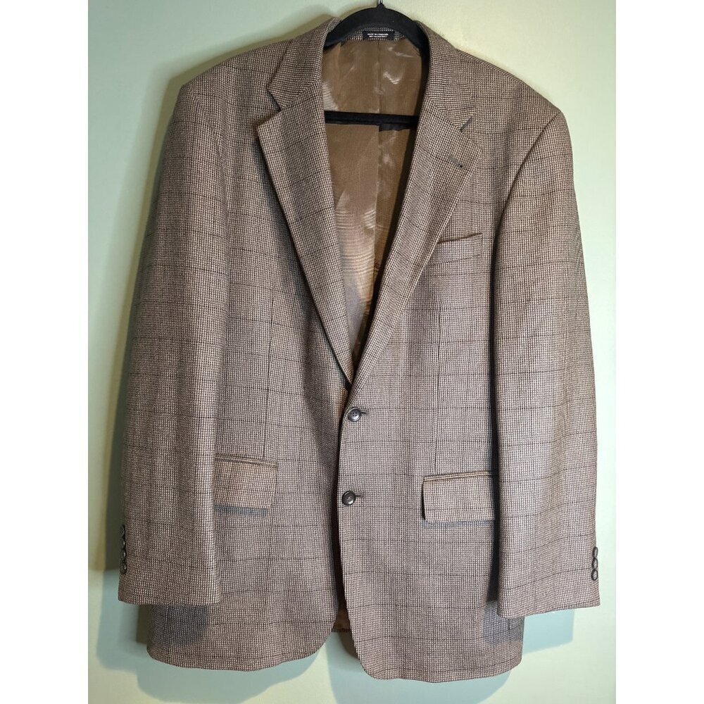 Oscar de la Renta Mens Large Brown Plaid Lambswool Cashmere Sport Coat Old Money - Picture 1 of 8
